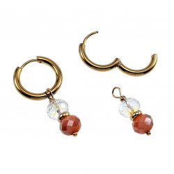 Dames - Verguld RVS Oorringen met Orange Gefacetteerde Kristal Hanger