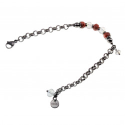 17 tot 20cm Armband Dames - Gepolijst RVS - Zilverkleurige - Ronde Schakelarmband met Orange Kristallen - Verstelbaar