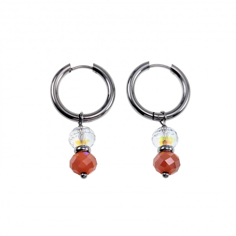 Dames - Verguld RVS Oorringen met Orange Gefacetteerde Kristal Hanger Dames - Verguld RVS Oorringen met Orange Gefacetteerde Kristal Hanger
