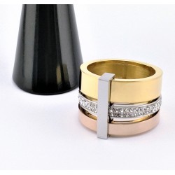 Brede Multicolor Roestvrijstalen Ring met Zirkonia's
