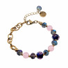 Verguld RVS Armband Blauw Murano Glaskralen Kristallen Roze Jadesteen