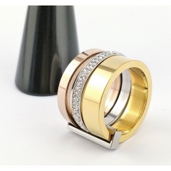 Brede Multicolor Roestvrijstalen Ring met Zirkonia's