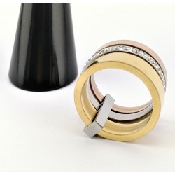 Brede Multicolor Roestvrijstalen Ring met Zirkonia's