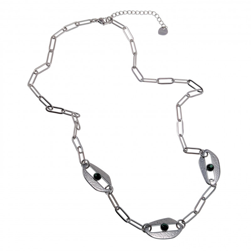 46 tot 52cm Gepolijst RVS Paperclip Schakelketting met Groene Natuursteen 46 tot 52cm Gepolijst RVS Paperclip Schakelketting met Groene Natuursteen