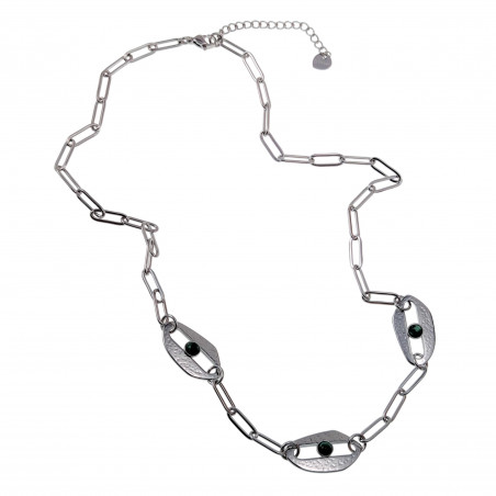 46 tot 52cm Gepolijst RVS Paperclip Schakelketting met Groene Natuursteen