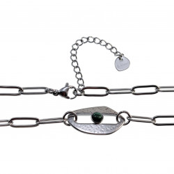 46 tot 52cm Gepolijst RVS Paperclip Schakelketting met Groene Natuursteen