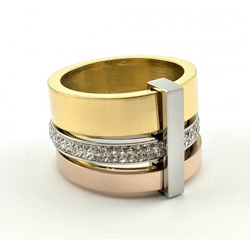 Brede Multicolor Roestvrijstalen Ring met Zirkonia's