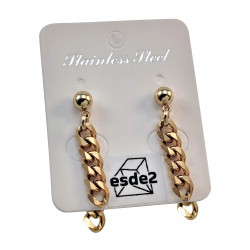 Lange Oorbellen Dames - Verguld  RVS Oorknopjes met Twee Ketting
