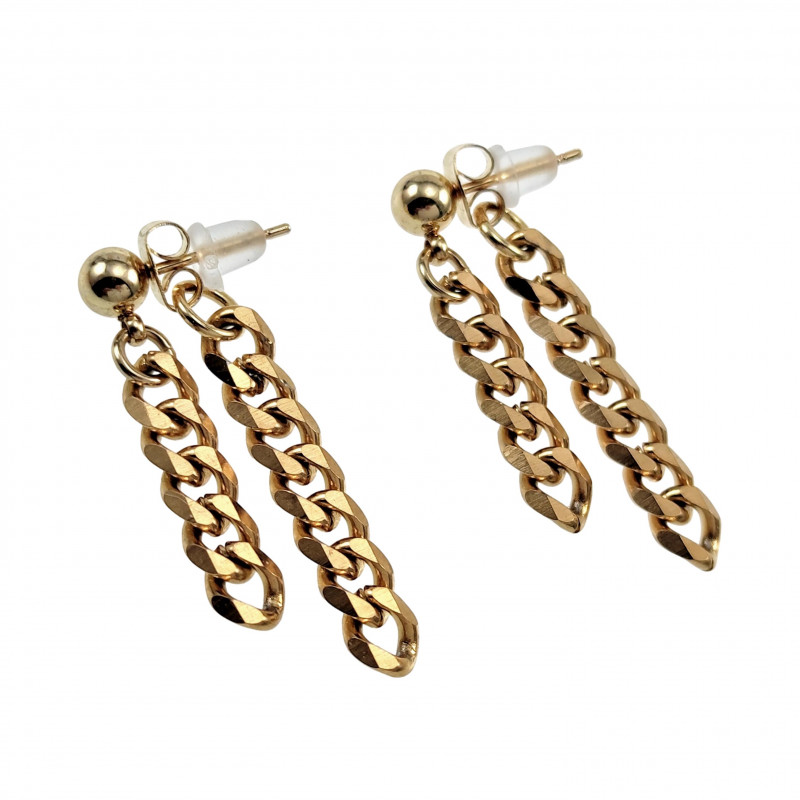 Lange Oorbellen Dames - Verguld RVS Oorknopjes met Twee Ketting Lange Oorbellen Dames - Verguld RVS Oorknopjes met Twee Ketting