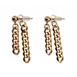 Lange Oorbellen Dames - Verguld  RVS Oorknopjes met Twee Ketting