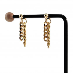 Lange Oorbellen Dames - Verguld  RVS Oorknopjes met Twee Ketting