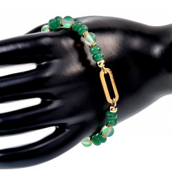 19cm Krallenarmband Dames Verguld RVS Kristallen en Groenen Jadesteen