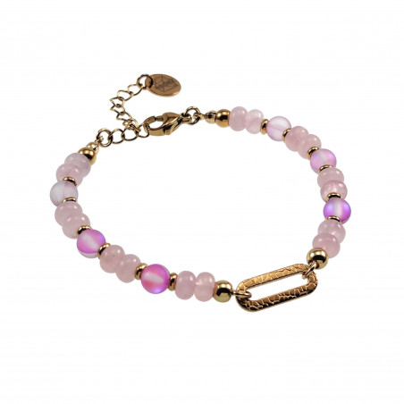 19cm Krallenarmband Dames Verguld RVS Kristallen - Rozenkwartsstenen