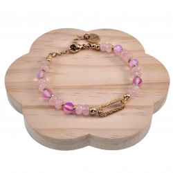 19cm Krallenarmband Dames Verguld RVS Kristallen - Rozenkwartsstenen
