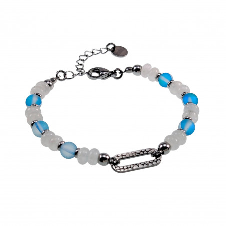 19cm Krallenarmband RVS - Kristallen - Witte Jadestenen Dames