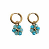 ∅14mm x 2mm Oorringen Dames - Verguld RVS - Turkooisblauwe Gefacetteerde Kristallen Bloem Hanger - Bungelende Oorbellen