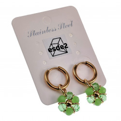 14mm Oorringen met Lichtgroene Kristallen Bloem Hanger Verguld RVS