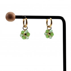 14mm Oorringen met Lichtgroene Kristallen Bloem Hanger Verguld RVS