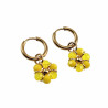 14mm Oorringen met Geel Kristallen Bloem Hanger Verguld RVS Dames