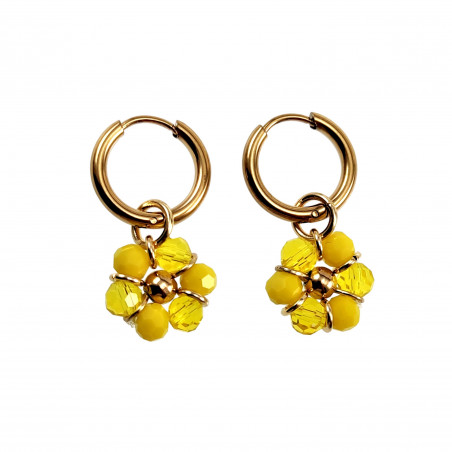 14mm Oorringen met Geel Kristallen Bloem Hanger Verguld RVS Dames