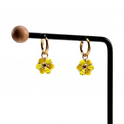 14mm Oorringen met Geel Kristallen Bloem Hanger Verguld RVS Dames