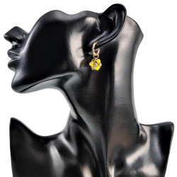 14mm Oorringen met Geel Kristallen Bloem Hanger Verguld RVS Dames