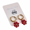 14mm Oorringen met Bordeauxrood Kristallen Bloem Hanger Verguld RVS