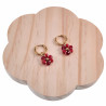 14mm Oorringen met Bordeauxrood Kristallen Bloem Hanger Verguld RVS