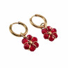 14mm Oorringen met Bordeauxrood Kristallen Bloem Hanger Verguld RVS