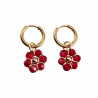 14mm Oorringen met Bordeauxrood Kristallen Bloem Hanger Verguld RVS