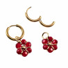 14mm Oorringen met Bordeauxrood Kristallen Bloem Hanger Verguld RVS