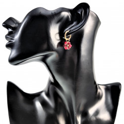 14mm Oorringen met Bordeauxrood Kristallen Bloem Hanger Verguld RVS