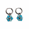 ∅14mm x 2mm Oorringen Dames - Gepolijst RVS - Turkooisblauwe Gefacetteerde Kristallen Bloem Hanger - Bungelende Oorbellen