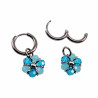 ∅14mm x 2mm Oorringen Dames - Gepolijst RVS - Turkooisblauwe Gefacetteerde Kristallen Bloem Hanger - Bungelende Oorbellen