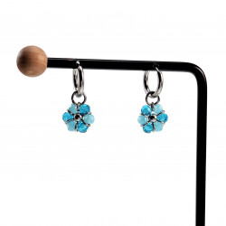 ∅14mm x 2mm Oorringen Dames - Gepolijst RVS - Turkooisblauwe Gefacetteerde Kristallen Bloem Hanger - Bungelende Oorbellen
