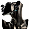 ∅14mm x 2mm Oorringen Dames - Gepolijst RVS - Turkooisblauwe Gefacetteerde Kristallen Bloem Hanger - Bungelende Oorbellen