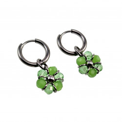 14mm Oorringen met Lichtgroene Kristallen Bloem Hanger Gepolijst RVS