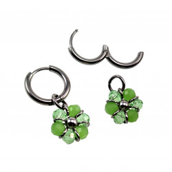 14mm Oorringen met Lichtgroene Kristallen Bloem Hanger Gepolijst RVS