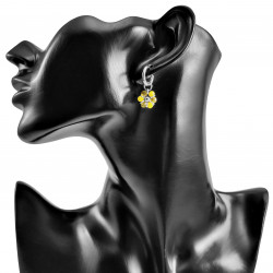 ∅14mm x 2mm Oorringen Dames - Gepolijst RVS - Geel Gefacetteerde Kristallen Bloem Hanger - Bungelende Oorbellen