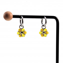 ∅14mm x 2mm Oorringen Dames - Gepolijst RVS - Geel Gefacetteerde Kristallen Bloem Hanger - Bungelende Oorbellen