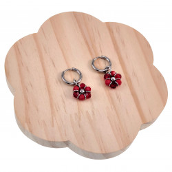 14mm Dames Oorringen met Bordeauxrood Kristallen Bloem Hanger RVS