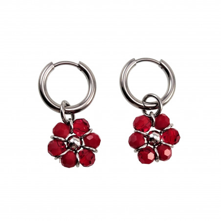 14mm Dames Oorringen met Bordeauxrood Kristallen Bloem Hanger RVS