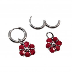14mm Dames Oorringen met Bordeauxrood Kristallen Bloem Hanger RVS