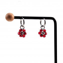 14mm Dames Oorringen met Bordeauxrood Kristallen Bloem Hanger RVS