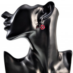 14mm Dames Oorringen met Bordeauxrood Kristallen Bloem Hanger RVS