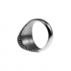 Zegelring Heren - Zilverkleurig RVS - Stalen Ring met Ronde Zwarte Steen