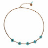 50 tot 55cm Ketting Dames - Verguld RVS - Goudkleurig - Ronde Schakelketting met Turquoise Bloemen - Verstelbaar