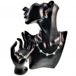 50 tot 55cm Ketting Dames - Verguld RVS - Goudkleurig - Ronde Schakelketting met Turquoise Bloemen - Verstelbaar