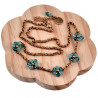 50 tot 55cm Ketting Dames - Verguld RVS - Goudkleurig - Ronde Schakelketting met Turquoise Bloemen - Verstelbaar