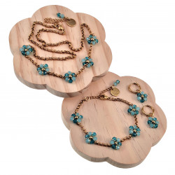 50 tot 55cm Ketting Dames - Verguld RVS - Goudkleurig - Ronde Schakelketting met Turquoise Bloemen - Verstelbaar